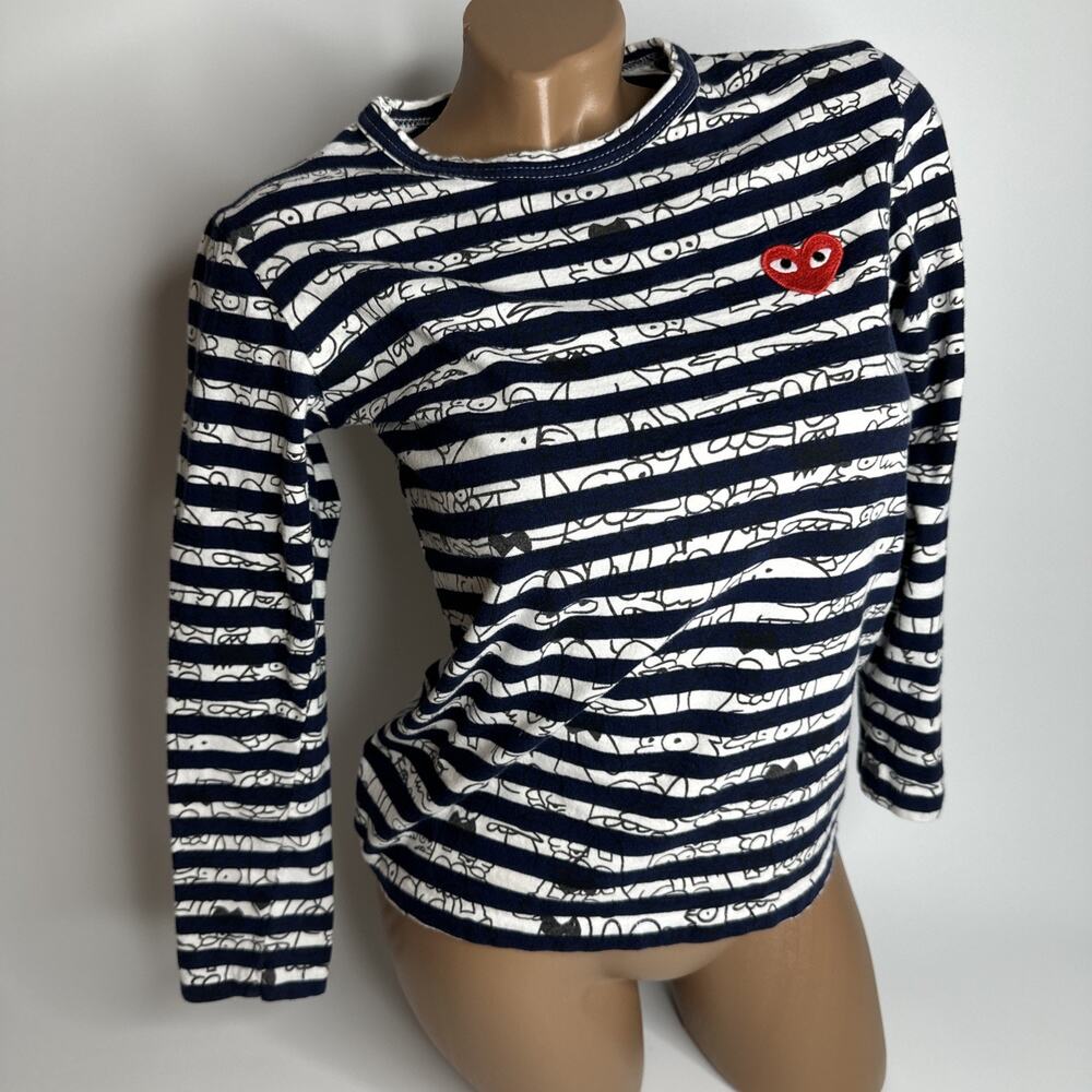 Commes des Garcons Play x Matt Groening Navy Blue Striped Long Sleeve Size Small